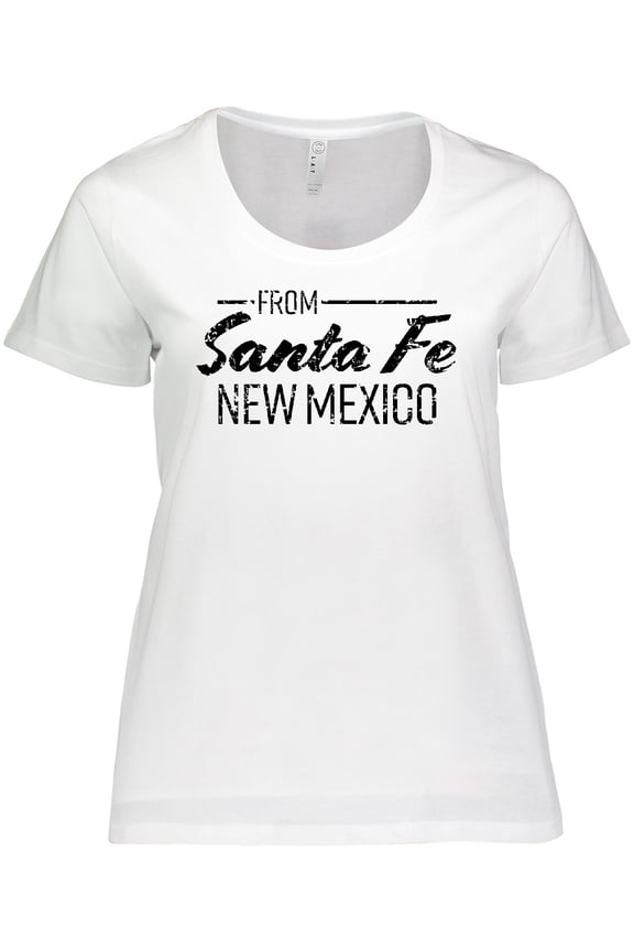 From Santa Fe New Mexico in Black Distressed Text Women's Plus Size T-Shirt