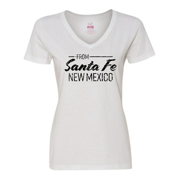 Inktastic From Santa Fe New Mexico in Black Distressed Text Women's V-Neck T-Shirt