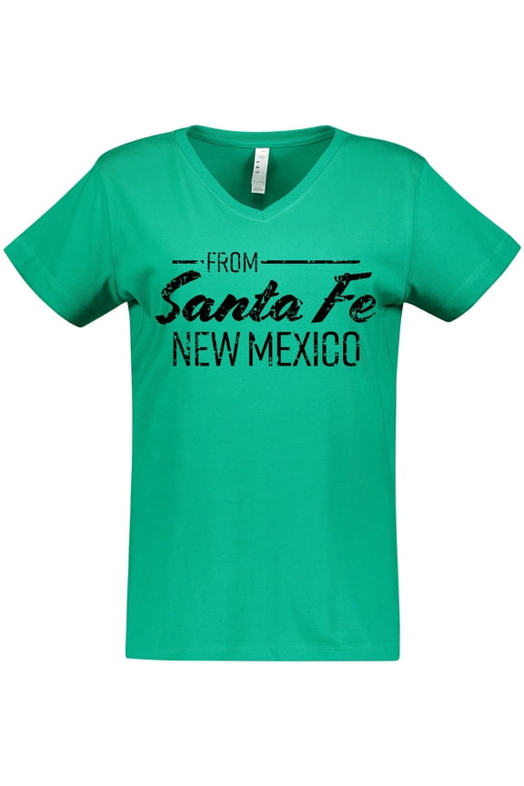 From Santa Fe New Mexico in Black Distressed Text Women's V-Neck T-Shirt