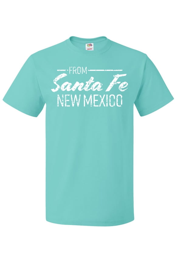 From Santa Fe New Mexico in White Distressed Text T-Shirt
