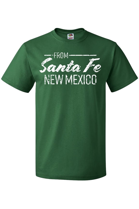 From Santa Fe New Mexico in White Distressed Text T-Shirt