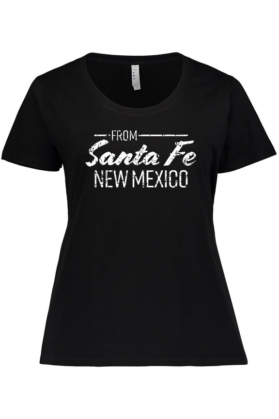 From Santa Fe New Mexico in White Distressed Text Women's Plus Size T-Shirt