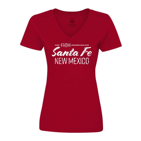 Inktastic From Santa Fe New Mexico in White Distressed Text Women's V-Neck T-Shirt