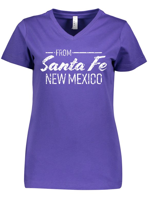 From Santa Fe New Mexico in White Distressed Text Women's V-Neck T-Shirt