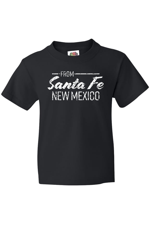 From Santa Fe New Mexico in White Distressed Text Youth T-Shirt
