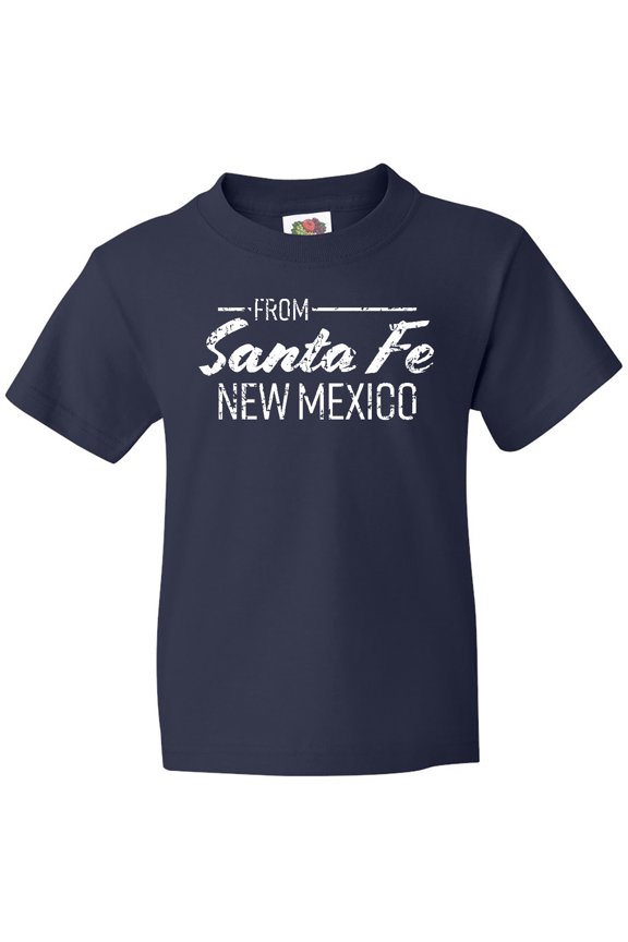 From Santa Fe New Mexico in White Distressed Text Youth T-Shirt