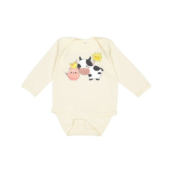Inktastic Fun Farm Animals Cow, Pig, Chick Boys or Girls Long Sleeve Baby Bodysuit