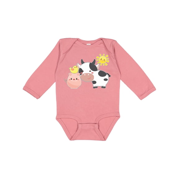 Inktastic Fun Farm Animals Cow, Pig, Chick Boys or Girls Long Sleeve Baby Bodysuit