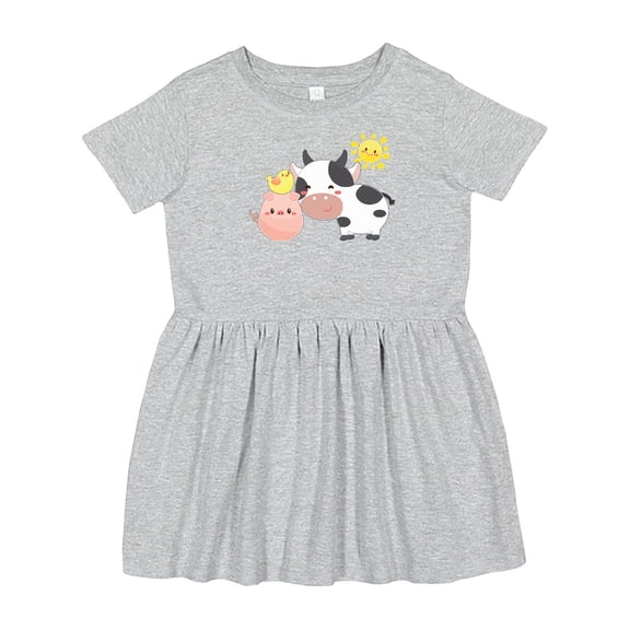 Inktastic Fun Farm Animals Cow, Pig, Chick Girls Toddler Dress