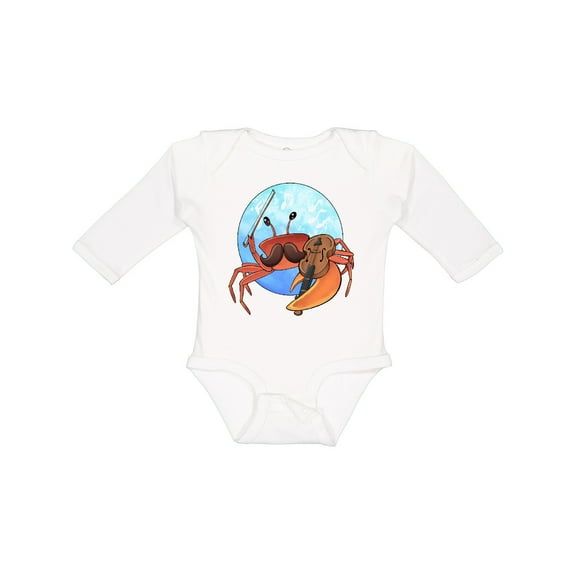Inktastic Fun Fiddler Crab with Violin and Mustache Boys or Girls Long Sleeve Baby Bodysuit