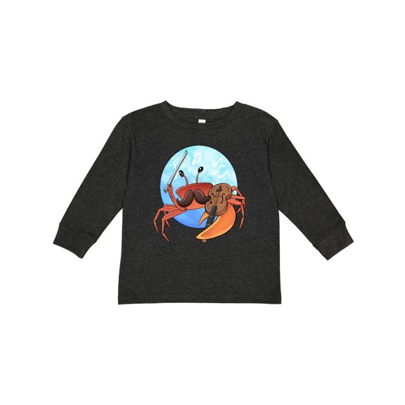 Inktastic Fun Fiddler Crab with Violin and Mustache Boys or Girls Long Sleeve Toddler T-Shirt