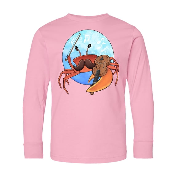 Inktastic Fun Fiddler Crab with Violin and Mustache Long Sleeve Youth T-Shirt