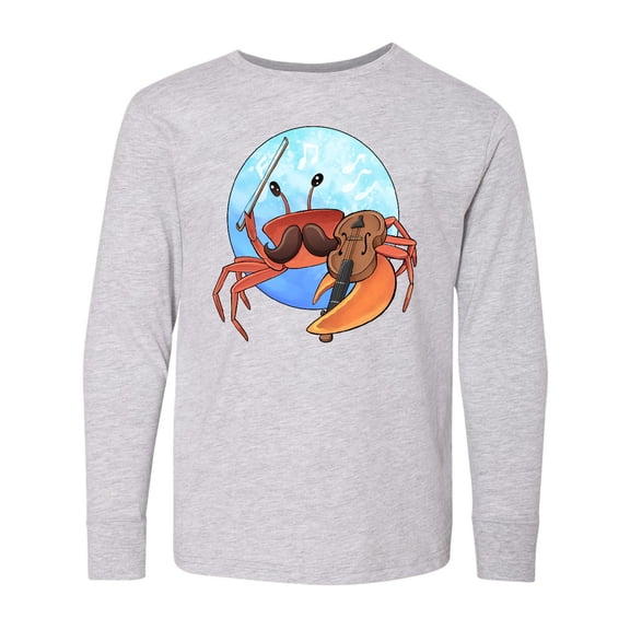 Inktastic Fun Fiddler Crab with Violin and Mustache Long Sleeve Youth T-Shirt