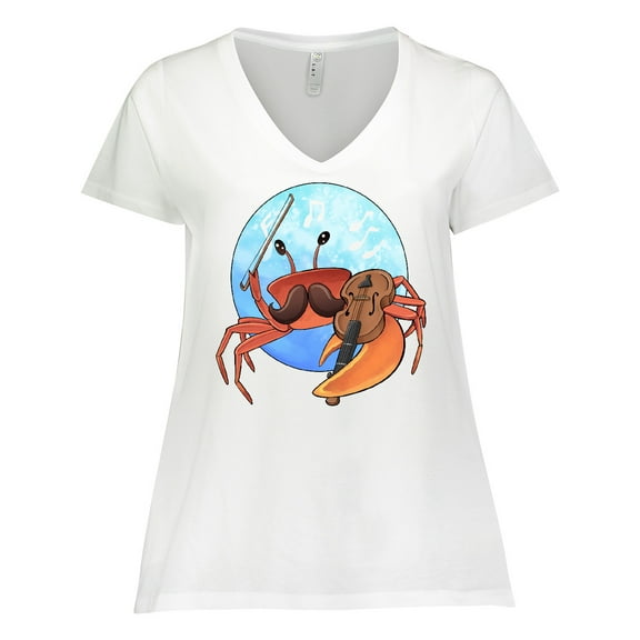Inktastic Fun Fiddler Crab with Violin and Mustache Women's Plus Size V-Neck T-Shirt