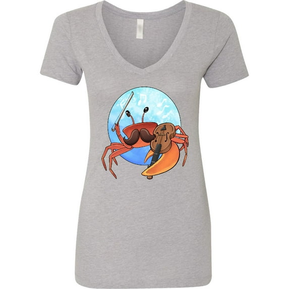Inktastic Fun Fiddler Crab with Violin and Mustache Women's V-Neck T-Shirt