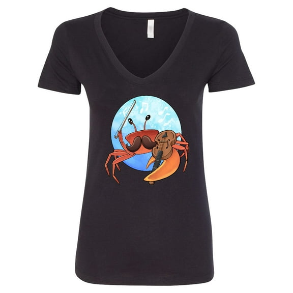 Inktastic Fun Fiddler Crab with Violin and Mustache Women's V-Neck T-Shirt