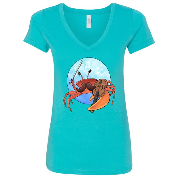Inktastic Fun Fiddler Crab with Violin and Mustache Women's V-Neck T-Shirt