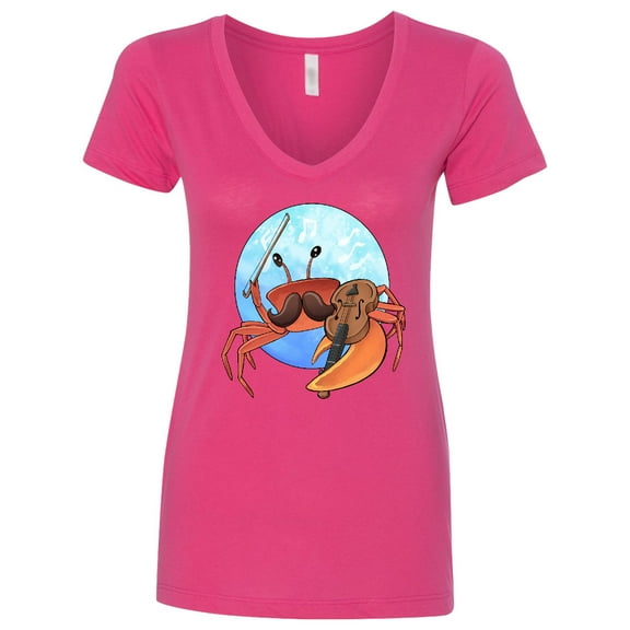 Inktastic Fun Fiddler Crab with Violin and Mustache Women's V-Neck T-Shirt