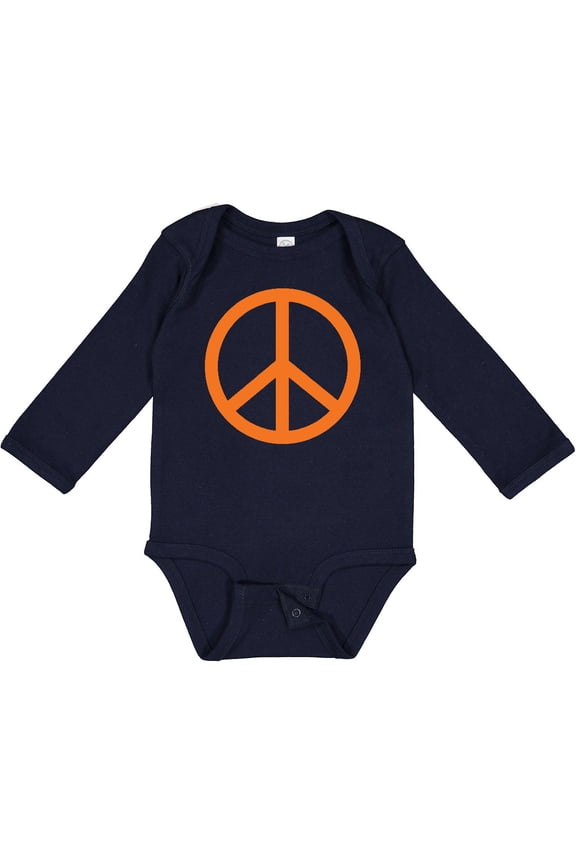 Funky Orange Peace Sign Boys or Girls Long Sleeve Baby Bodysuit