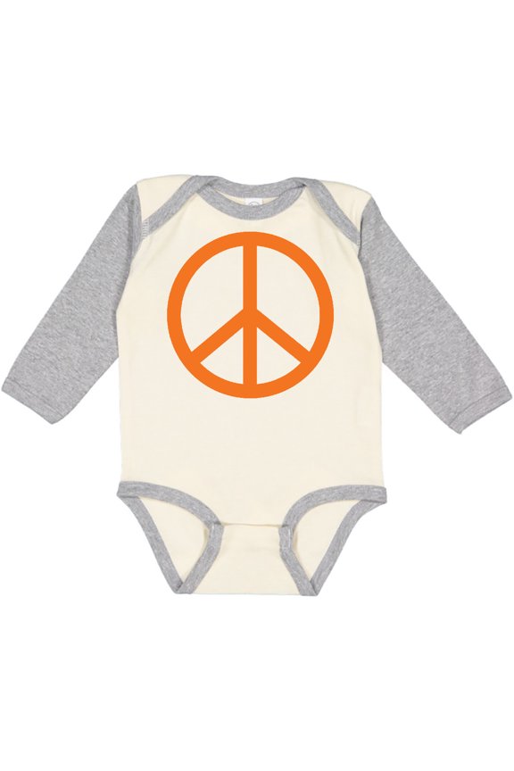 Funky Orange Peace Sign Boys or Girls Long Sleeve Baby Bodysuit