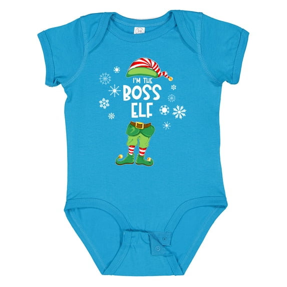 Inktastic Funny Christmas I'm the Boss Elf with Shoes and Hat Boys or Girls Baby Bodysuit