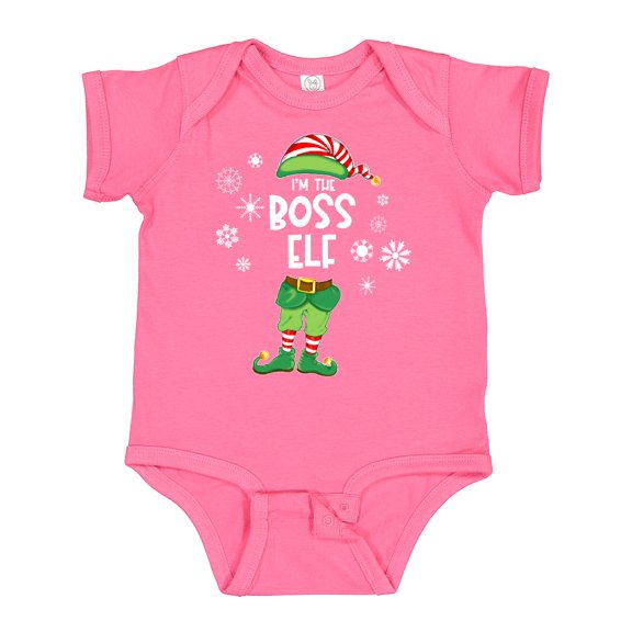 Inktastic Funny Christmas I'm the Boss Elf with Shoes and Hat Boys or Girls Baby Bodysuit