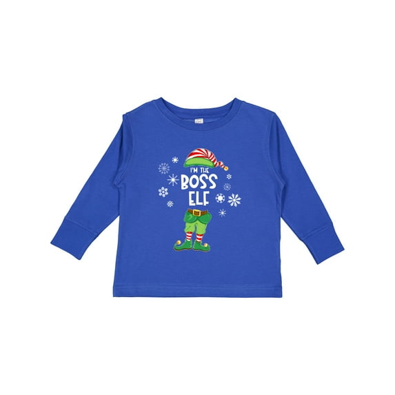 Inktastic Funny Christmas I'm the Boss Elf with Shoes and Hat Boys or Girls Long Sleeve Toddler T-Shirt