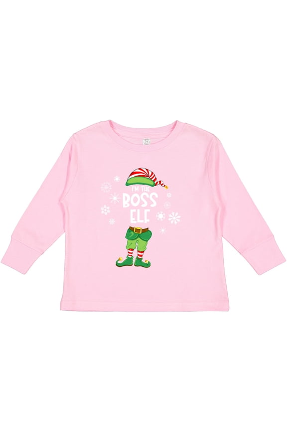 Funny Christmas I'm the Boss Elf with Shoes and Hat Boys or Girls Long Sleeve Toddler T-Shirt