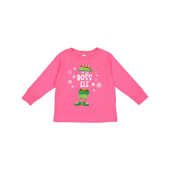 Inktastic Funny Christmas I'm the Boss Elf with Shoes and Hat Boys or Girls Long Sleeve Toddler T-Shirt