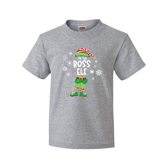 Inktastic Funny Christmas I'm the Boss Elf with Shoes and Hat Youth T-Shirt