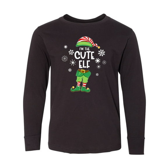 Inktastic Funny Christmas I'm the Cute Elf with Shoes and Hat Long Sleeve Youth T-Shirt