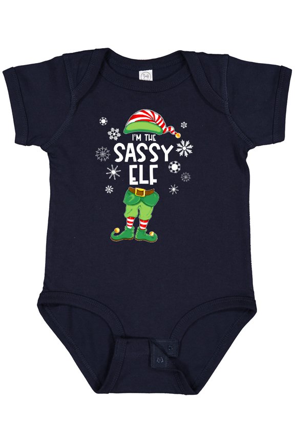Funny Christmas I'm the Sassy Elf with Shoes and Hat Boys or Girls Baby Bodysuit