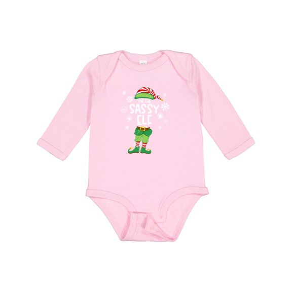 Inktastic Funny Christmas I'm the Sassy Elf with Shoes and Hat Boys or Girls Long Sleeve Baby Bodysuit