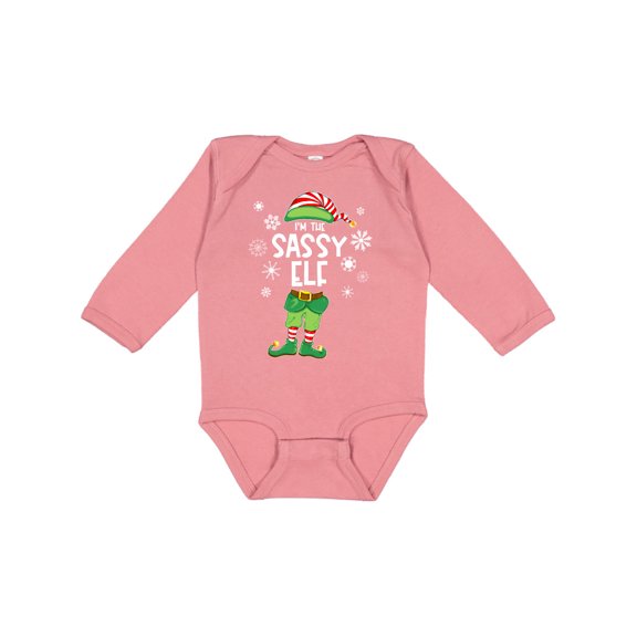 Inktastic Funny Christmas I'm the Sassy Elf with Shoes and Hat Boys or Girls Long Sleeve Baby Bodysuit