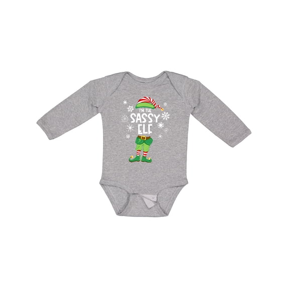 Inktastic Funny Christmas I'm the Sassy Elf with Shoes and Hat Boys or Girls Long Sleeve Baby Bodysuit