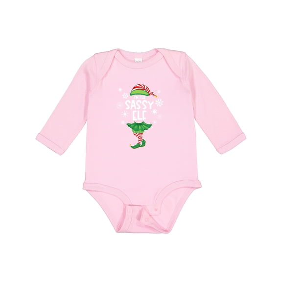 Inktastic Funny Christmas I'm the Sassy Elf with Shoes and Hat Boys or Girls Long Sleeve Baby Bodysuit
