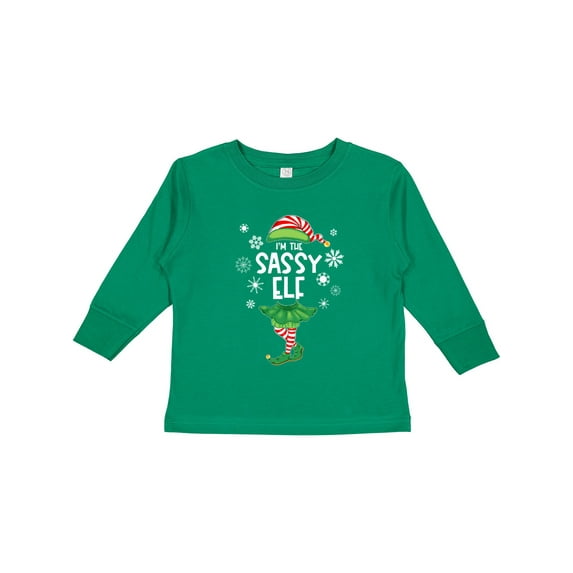 Inktastic Funny Christmas I'm the Sassy Elf with Shoes and Hat Boys or Girls Long Sleeve Toddler T-Shirt