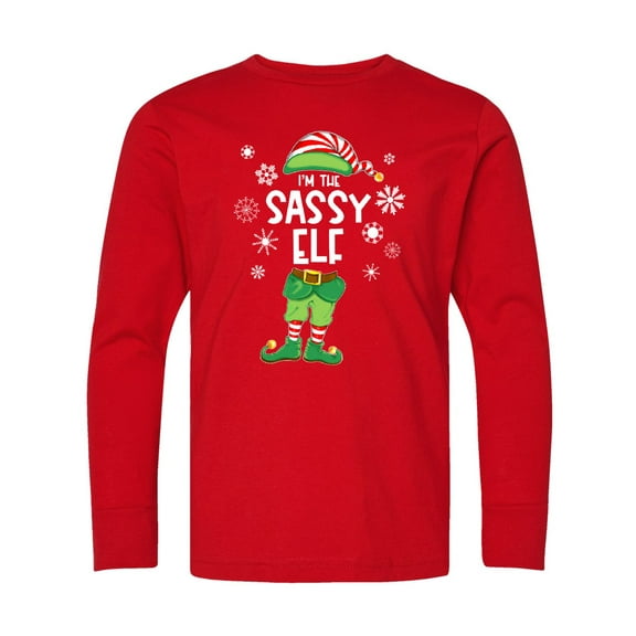 Inktastic Funny Christmas I'm the Sassy Elf with Shoes and Hat Long Sleeve Youth T-Shirt