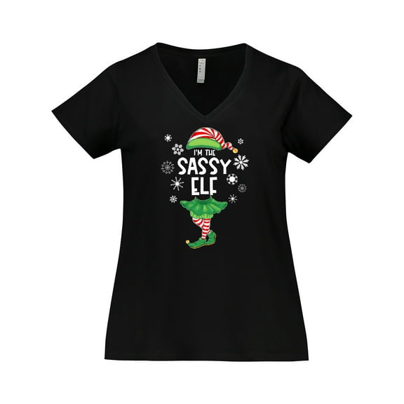 Inktastic Funny Christmas I'm the Sassy Elf with Shoes and Hat Women's Plus Size V-Neck T-Shirt