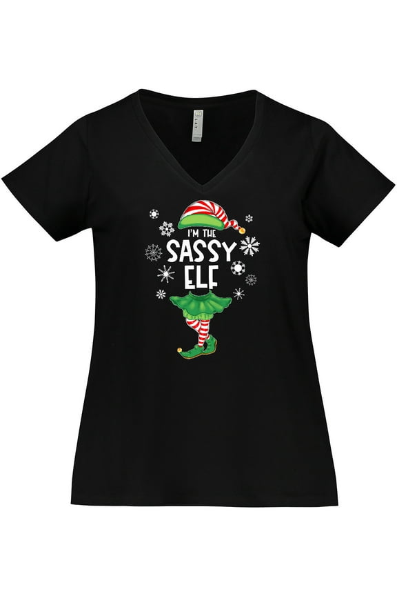 Funny Christmas I'm the Sassy Elf with Shoes and Hat Women's Plus Size V-Neck T-Shirt