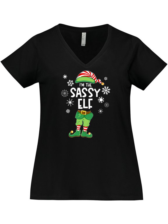 Funny Christmas I'm the Sassy Elf with Shoes and Hat Women's Plus Size V-Neck T-Shirt