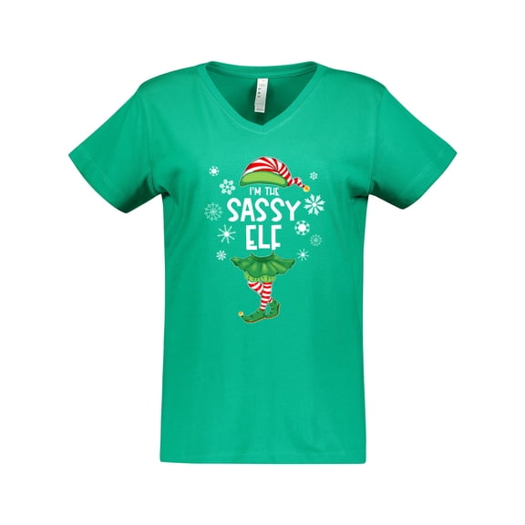 Inktastic Funny Christmas I'm the Sassy Elf with Shoes and Hat Women's V-Neck T-Shirt