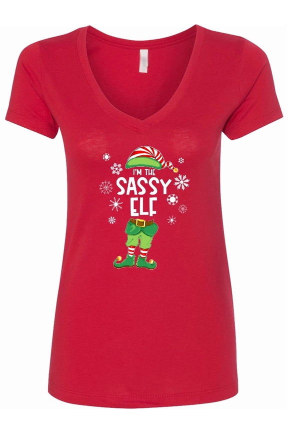 Funny Christmas I'm the Sassy Elf with Shoes and Hat Women's V-Neck T-Shirt