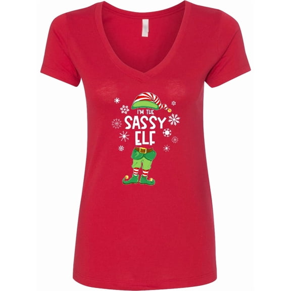 Inktastic Funny Christmas I'm the Sassy Elf with Shoes and Hat Women's V-Neck T-Shirt
