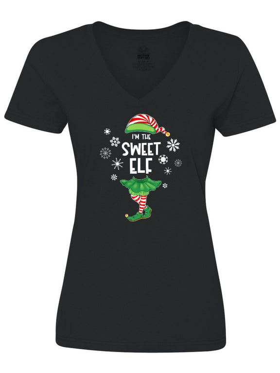 Funny Christmas I'm the Sweet Elf with Shoes and Hat Women's V-Neck T-Shirt