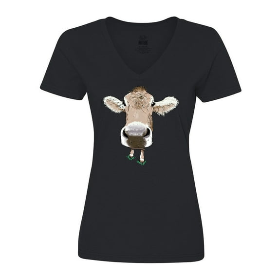 Inktastic Funny Cow Close Up Women's V-Neck T-Shirt
