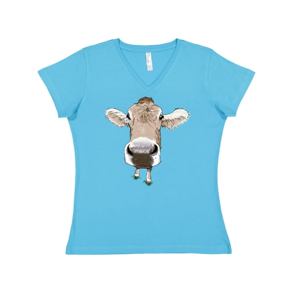 Inktastic Funny Cow Close Up Women's V-Neck T-Shirt