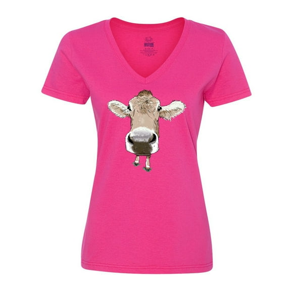 Inktastic Funny Cow Close Up Women's V-Neck T-Shirt
