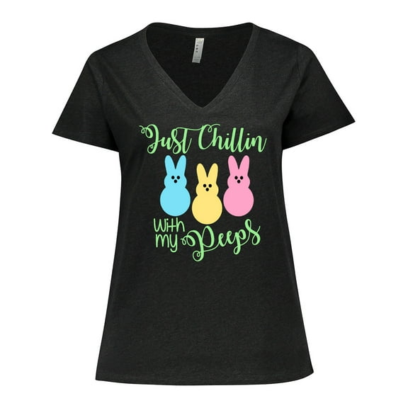 Inktastic Funny Easter Just Chillin' with My Peeps Women's Plus Size V-Neck T-Shirt