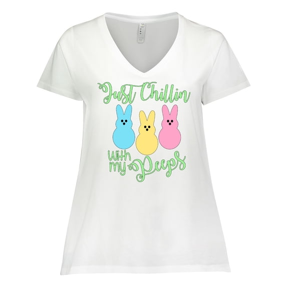 Inktastic Funny Easter Just Chillin' with My Peeps Women's Plus Size V-Neck T-Shirt